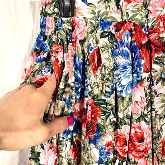 Vintage 80s 90s Pleated Midi Skirt Floral Boho Cottage Indie Academia Pockets - Picture 8 of 8